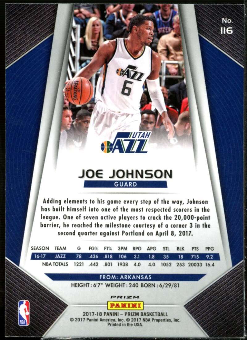 Joe Johnson Card 2017-18 Panini Prizm Prizms Red White and Blue #116  Image 2