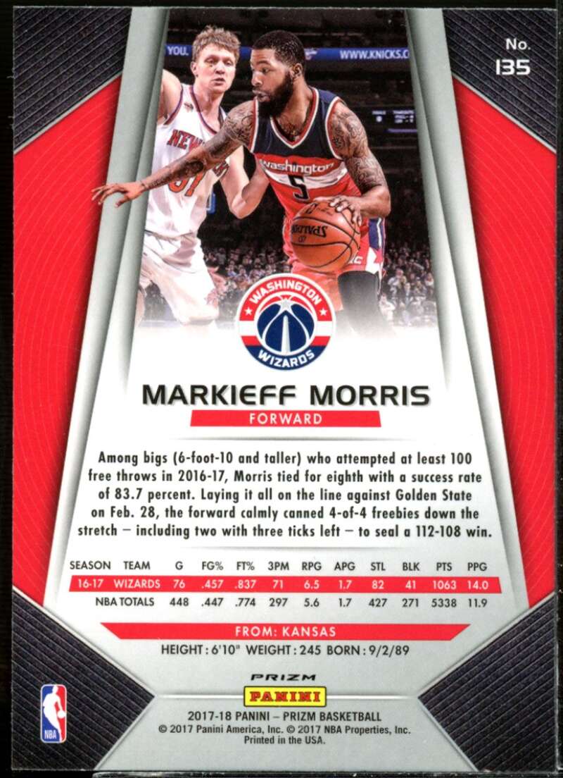 Markieff Morris Card 2017-18 Panini Prizm Prizms Red White and Blue #135  Image 2
