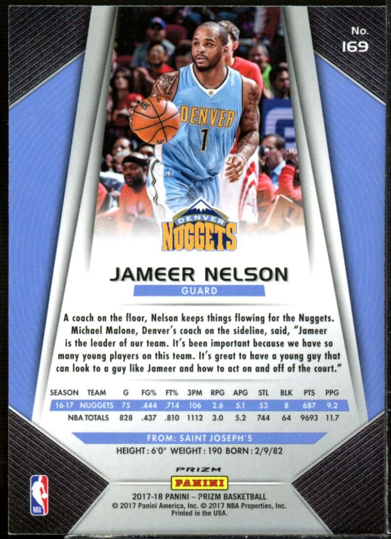 Jameer Nelson Card 2017-18 Panini Prizm Prizms Red White and Blue #169  Image 2