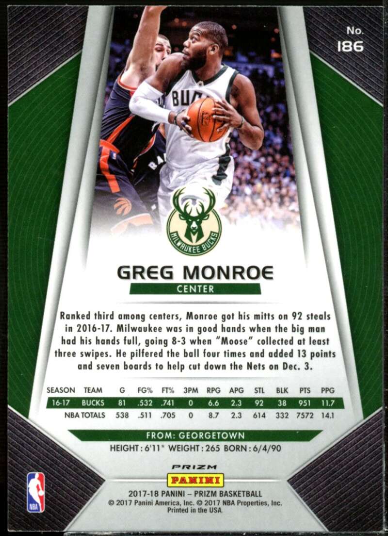 Greg Monroe Card 2017-18 Panini Prizm Prizms Red White and Blue #186  Image 2