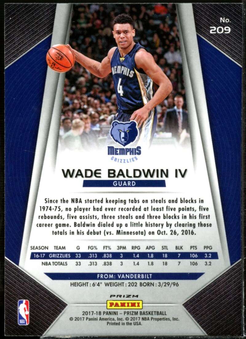 Wade Baldwin IV Card 2017-18 Panini Prizm Prizms Red White and Blue #209  Image 2