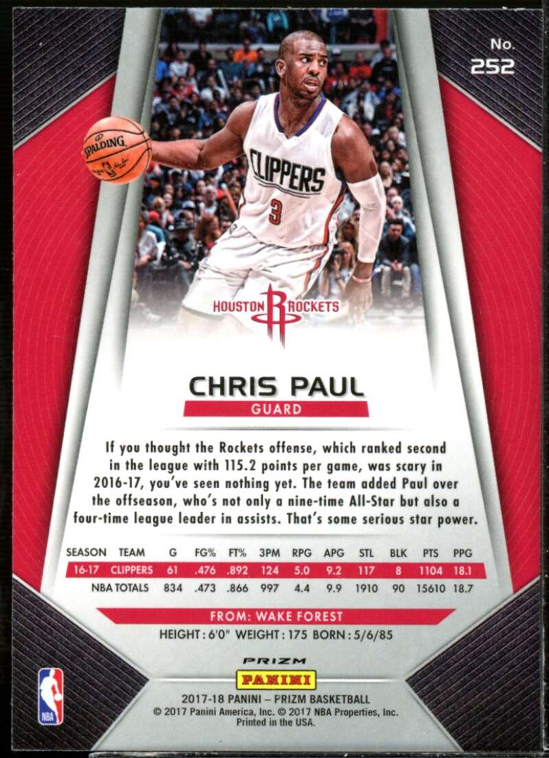 Chris Paul Card 2017-18 Panini Prizm Prizms Red White and Blue #252  Image 2