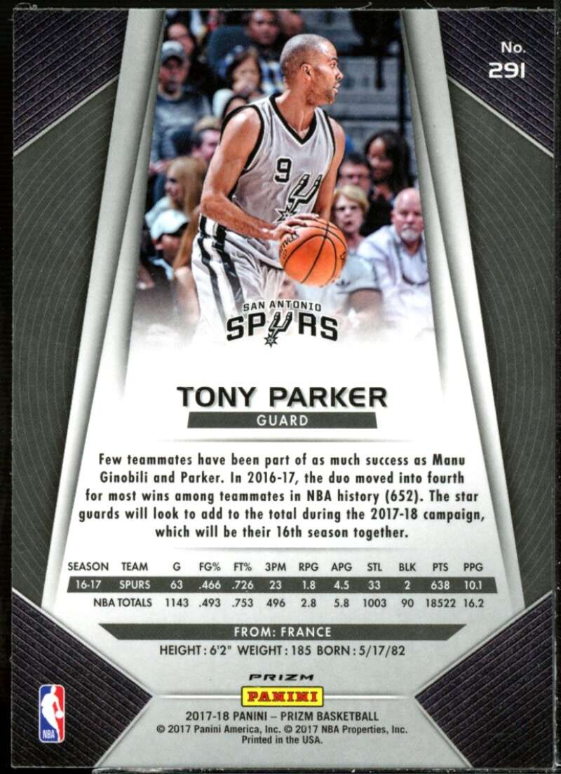 Tony Parker Card 2017-18 Panini Prizm Prizms Red White and Blue #291  Image 2