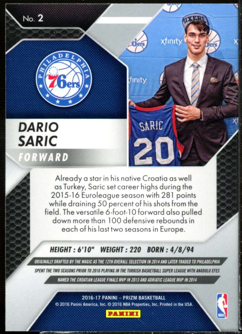 Dario Saric Rookie Card 2016-17 Panini Prizm #2  Image 2