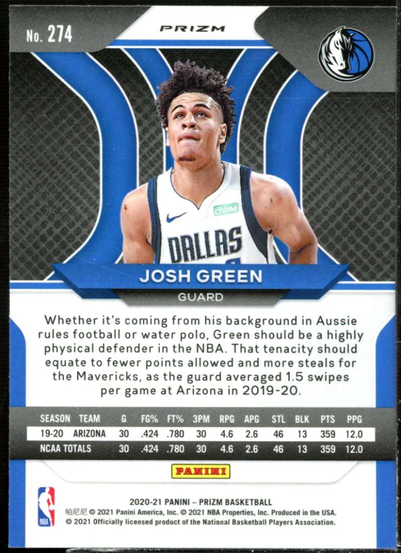 Josh Green Rookie Card 2020-21 Panini Prizm Prizms Green #274  Image 2