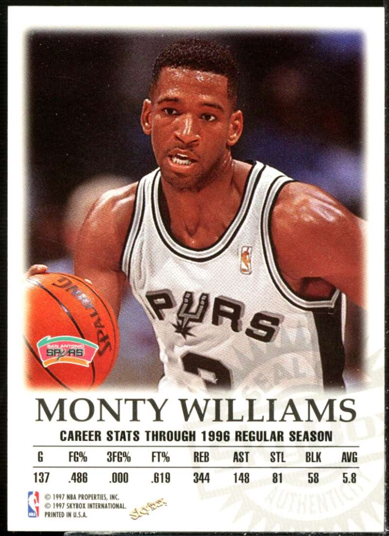 Monty Williams Card 1997-98 SkyBox Premium Autographics #116  Image 2