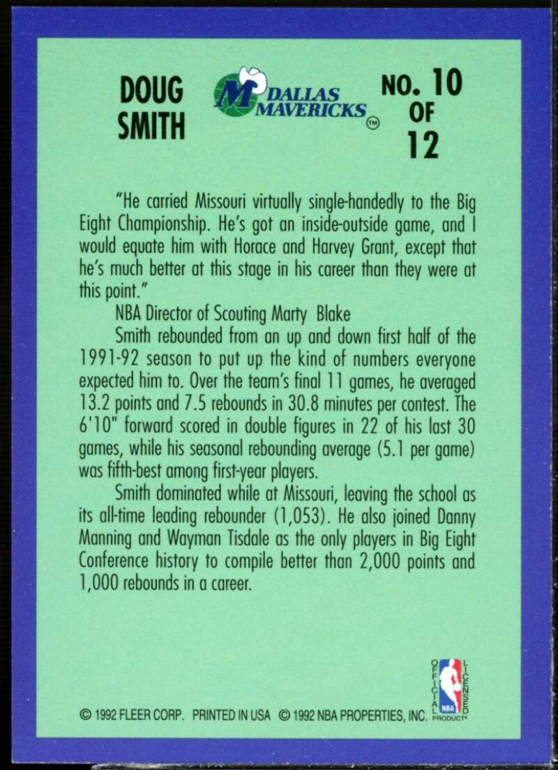 Doug Smith Rookie Card 1992-93 Fleer Rookie Sensations #10  Image 2