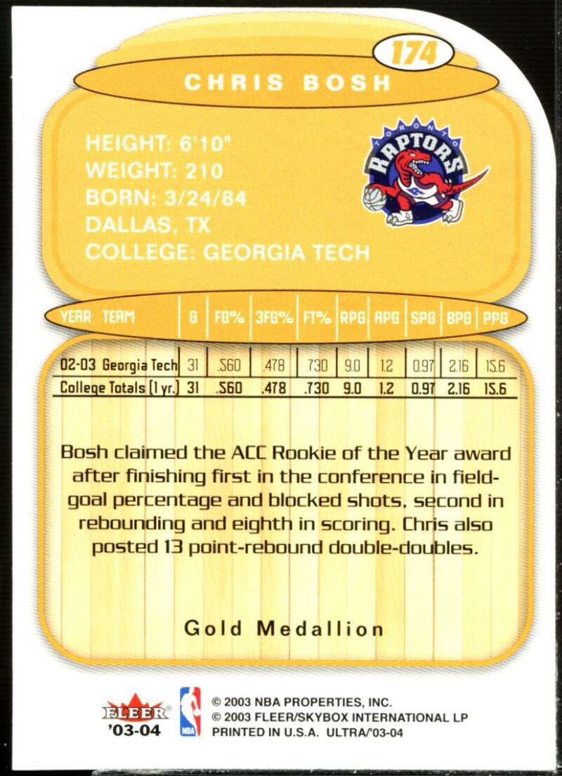 Chris Bosh L13 Rookie Card 2003-04 Ultra Gold Medallion #174  Image 2