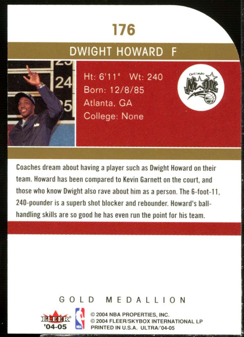 Dwight Howard L13 Rookie Card 2004-05 Ultra Gold Medallion #176  Image 2