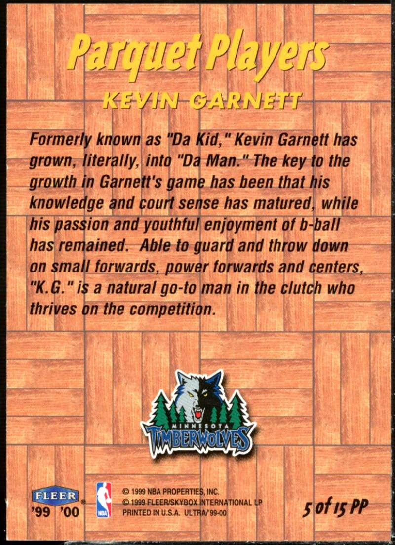 Kevin Garnett Card 1999-00 Ultra Parquet Players #5  Image 2