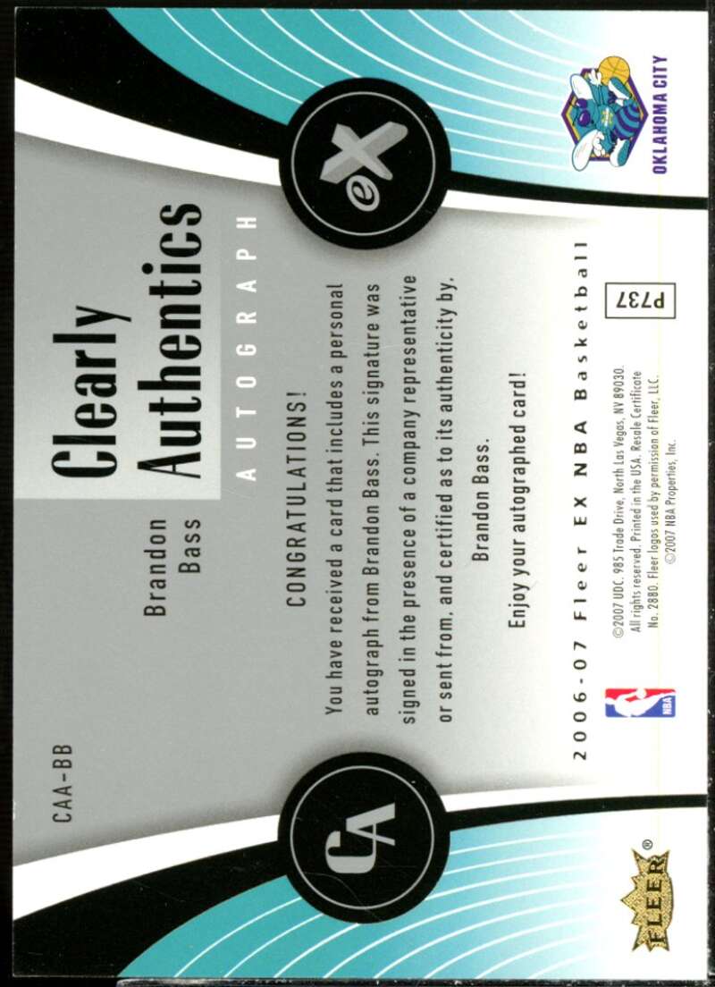 Brandon Bass Card 2006-07 E-X Clearly Authentics Autographs #CAABB  Image 2