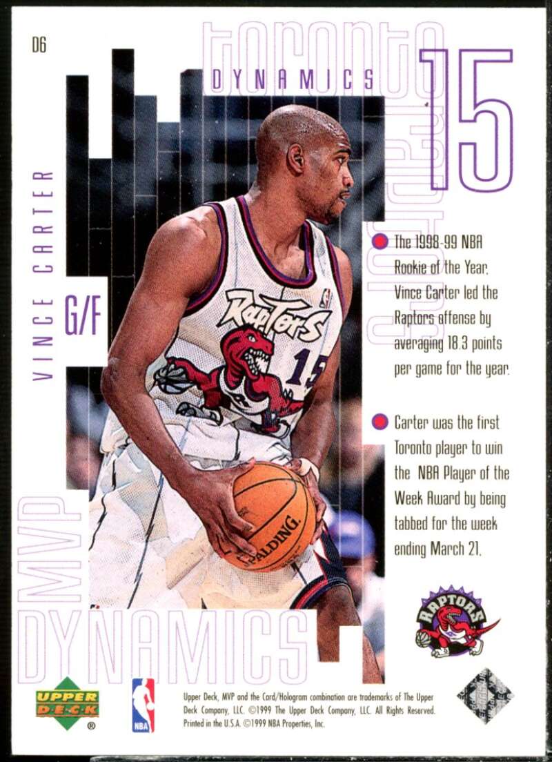 Vince Carter Card 1999-00 Upper Deck MVP Dynamics #D6  Image 2