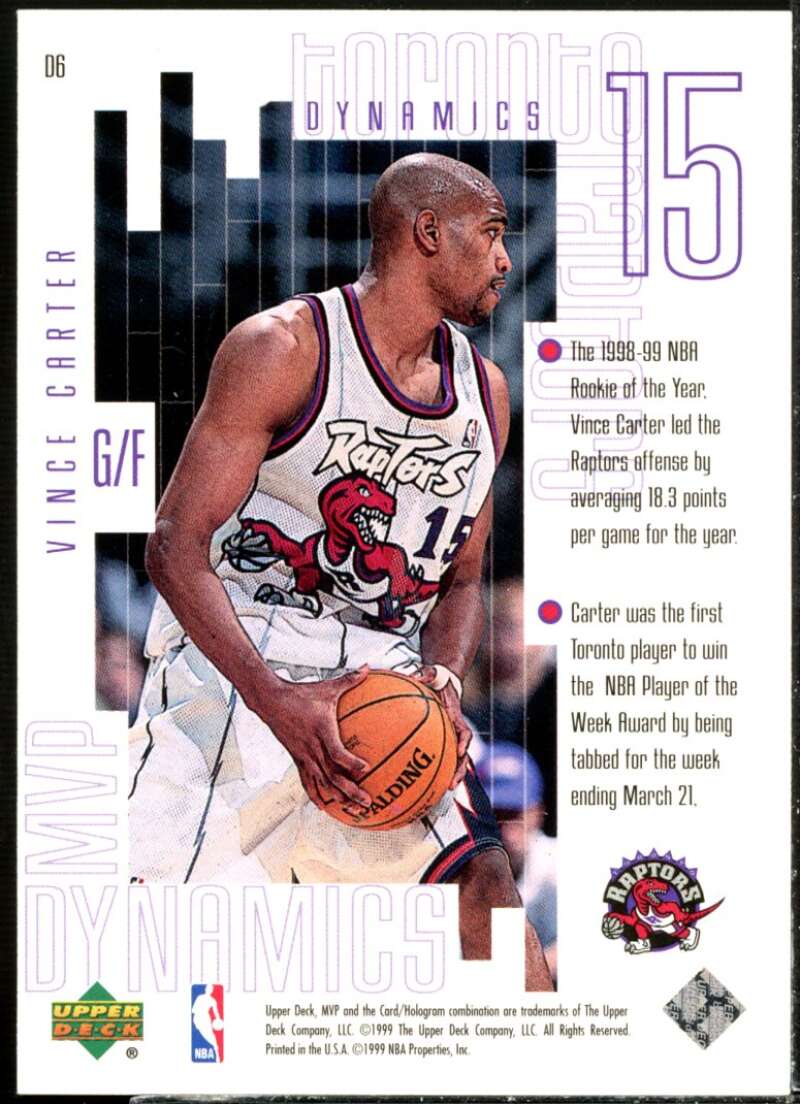 Vince Carter Card 1999-00 Upper Deck MVP Dynamics #D6  Image 2