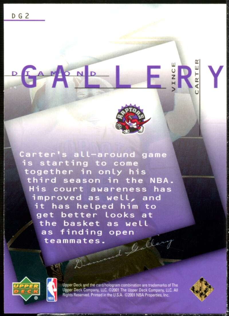 Vince Carter Card 2000-01 Black Diamond Gallery #DG2  Image 2