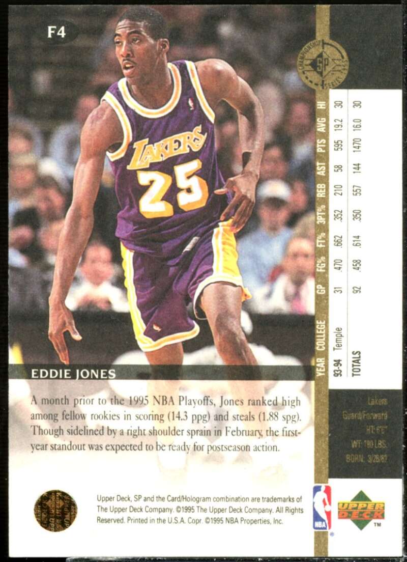 Eddie Jones Rookie Card 1994-95 SP Championship Future Playoff Heroes #F4  Image 2