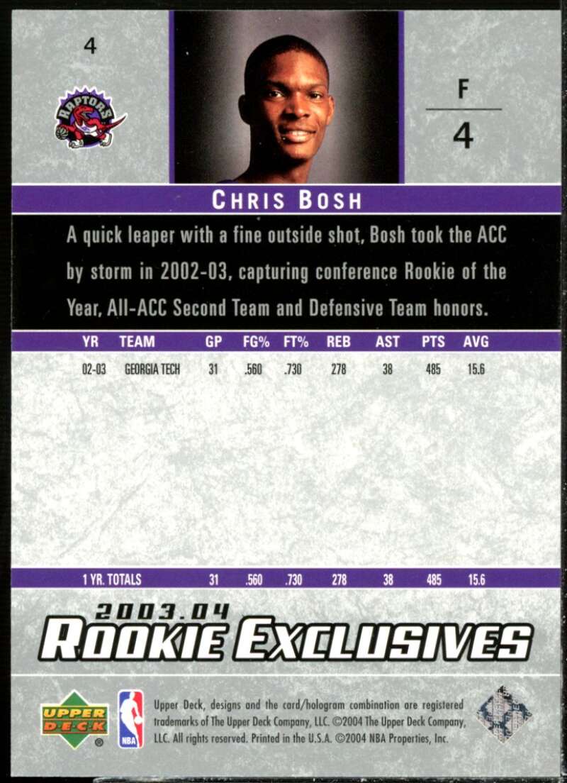 Chris Bosh Rookie Card 2003-04 Upper Deck Rookie Exclusives #4  Image 2