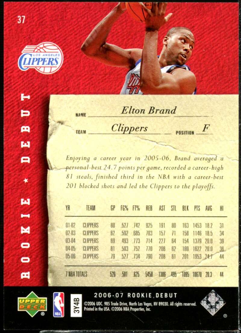 Elton Brand Card 2006-07 Upper Deck Rookie Debut Platinum #37  Image 2