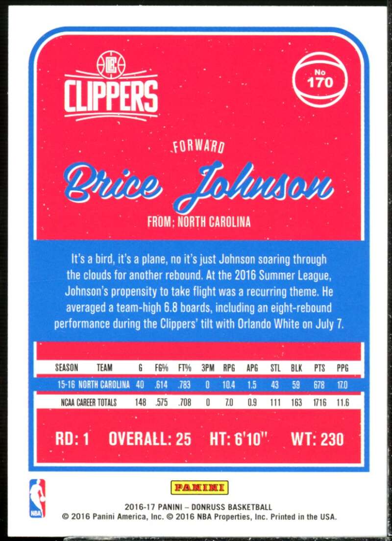 Brice Johnson Rookie Card 2016-17 Donruss Holo Laser Green and Yellow #170  Image 2