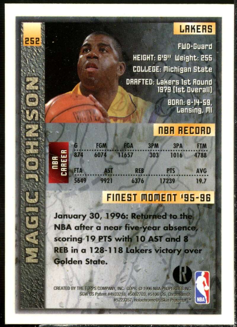Magic Johnson 6P Card 1995-96 Finest Refractors #252  Image 2