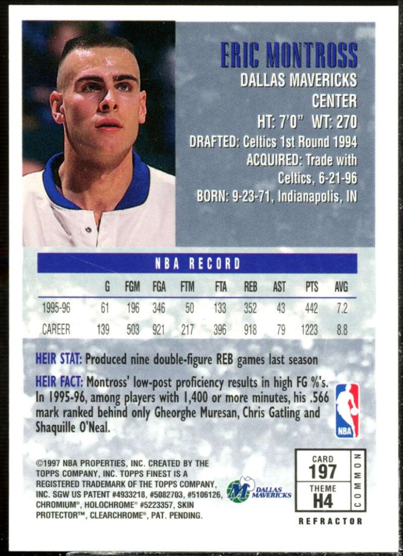 Eric Montross B Card 1996-97 Finest Refractors #197  Image 2