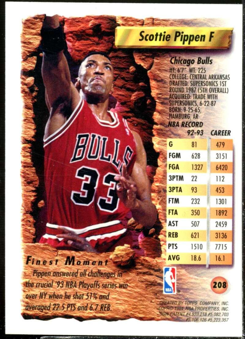 Scottie Pippen Card 1993-94 Finest #208  Image 2
