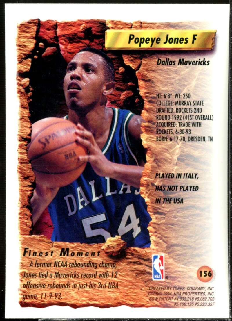 Popeye Jones Card 1993-94 Finest Refractors #156  Image 2