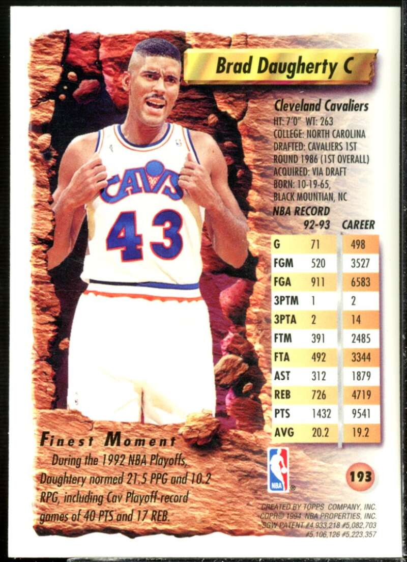 Brad Daugherty Card 1993-94 Finest Refractors #193  Image 2