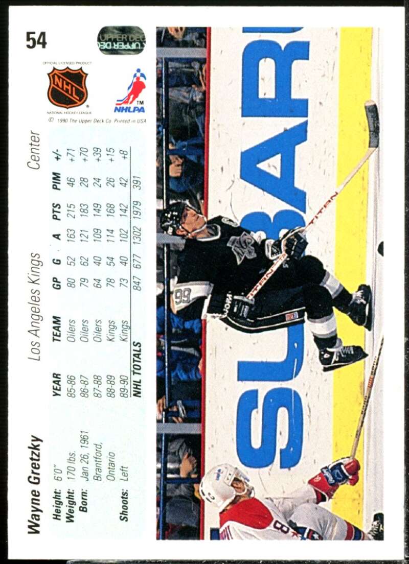 Wayne Gretzky Card 1990-91 Upper Deck #54  Image 2