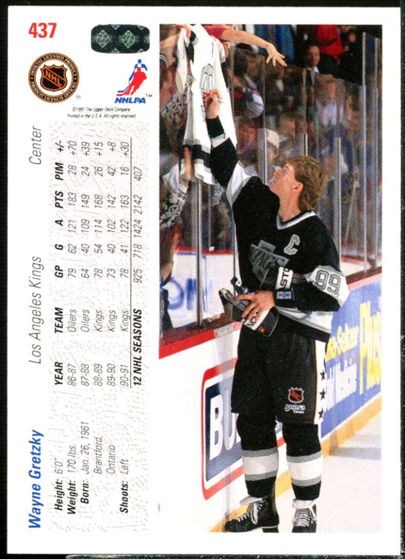 Wayne Gretzky Card 1991-92 Upper Deck #437  Image 2