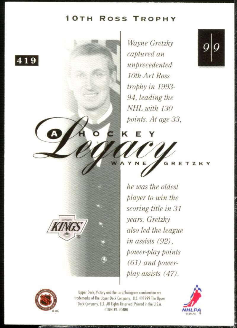 Wayne Gretzky Card 1999-00 Upper Deck Victory #419  Image 2