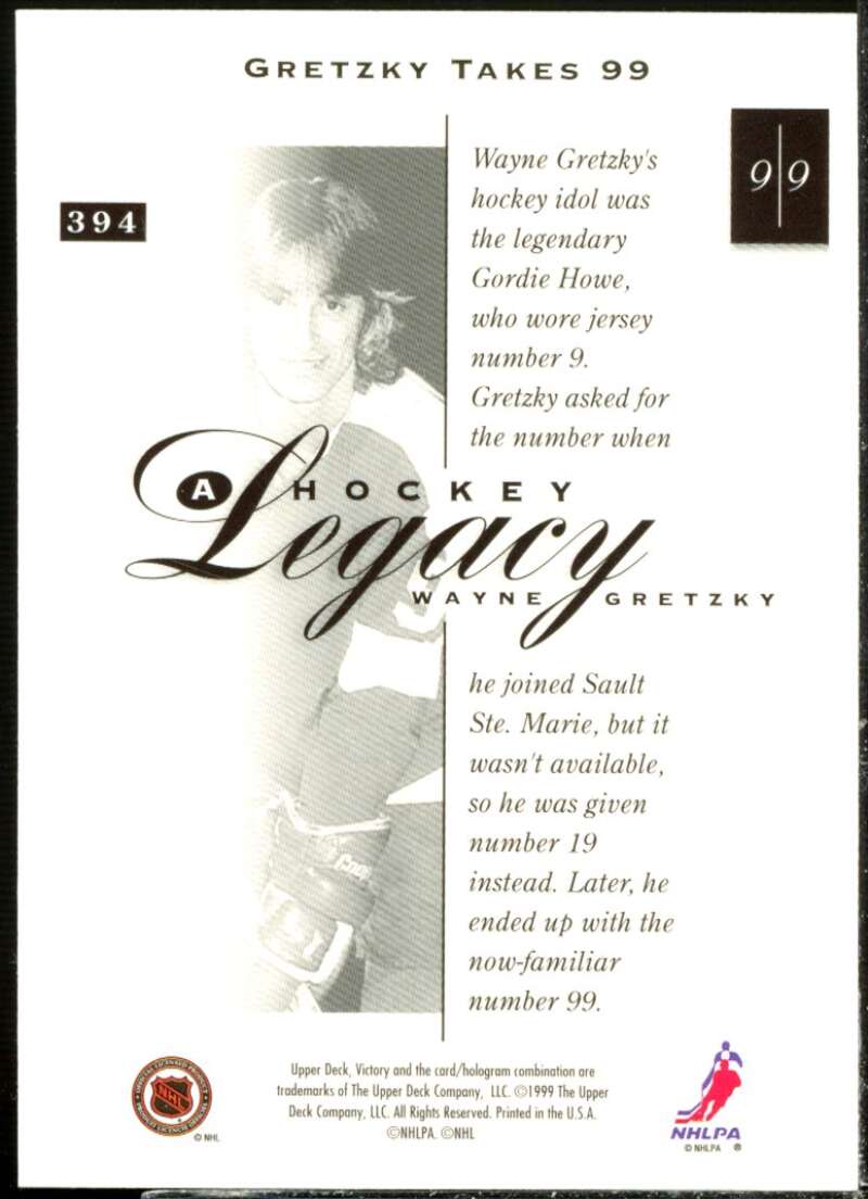 Wayne Gretzky Card 1999-00 Upper Deck Victory #394  Image 2