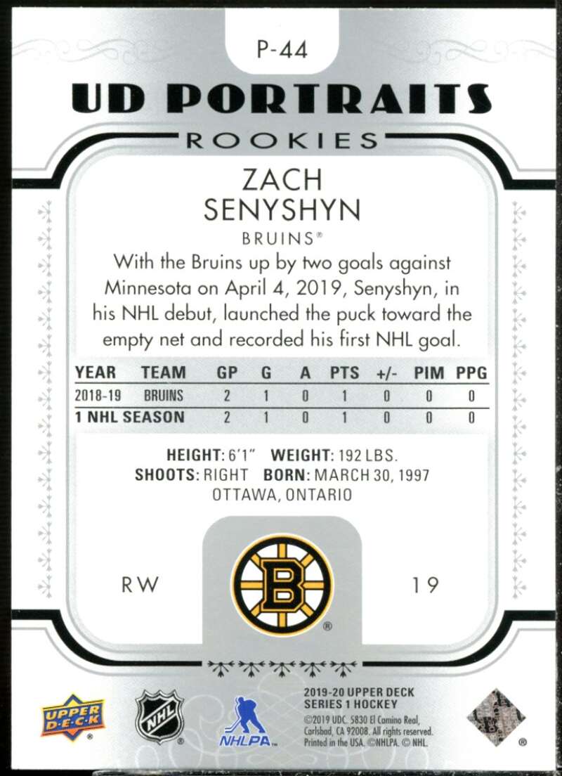 Zach Senyshyn Rookie Card 2019-20 Upper Deck UD Portraits #P44  Image 2