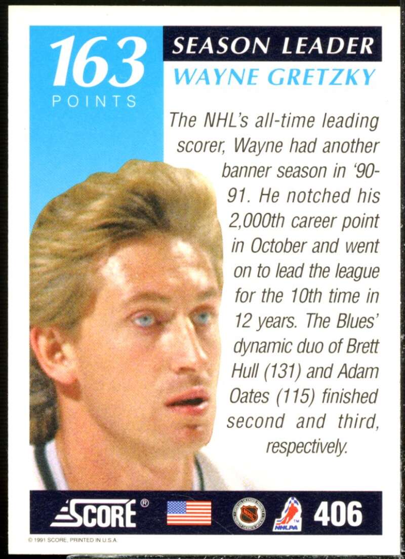 Wayne Gretzky SL Card 1991-92 Score American #406  Image 2