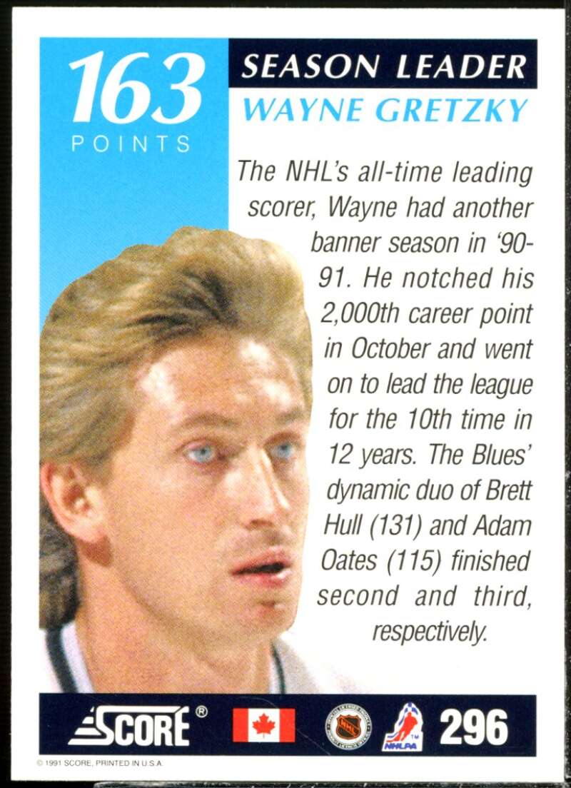 Wayne Gretzky SL Card 1991-92 Score Canadian English #296  Image 2