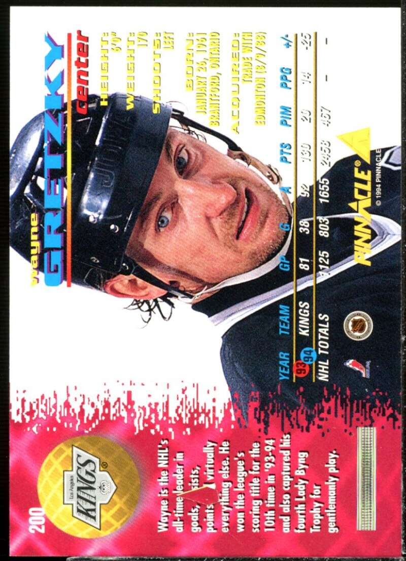 Wayne Gretzky Card 1994-95 Pinnacle #200  Image 2