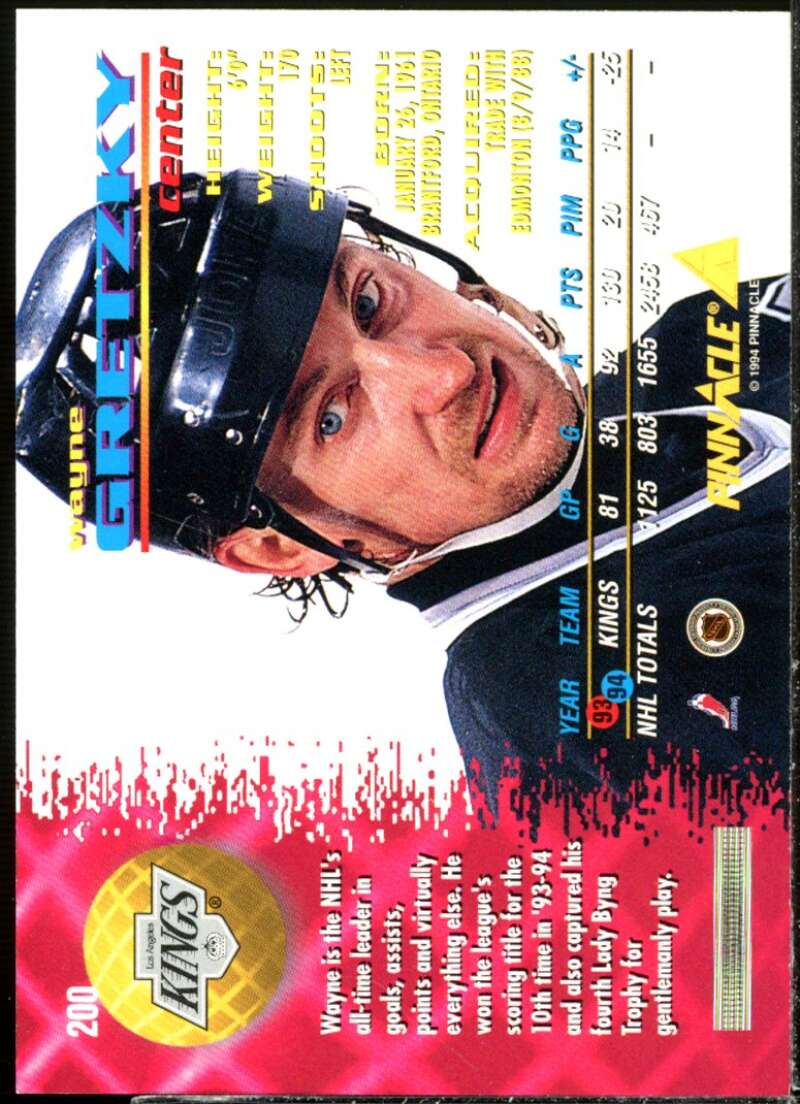 Wayne Gretzky Card 1994-95 Pinnacle #200  Image 2