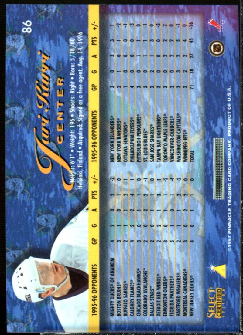 Jari Kurri Card 1996-97 Select Certified Red #86  Image 2