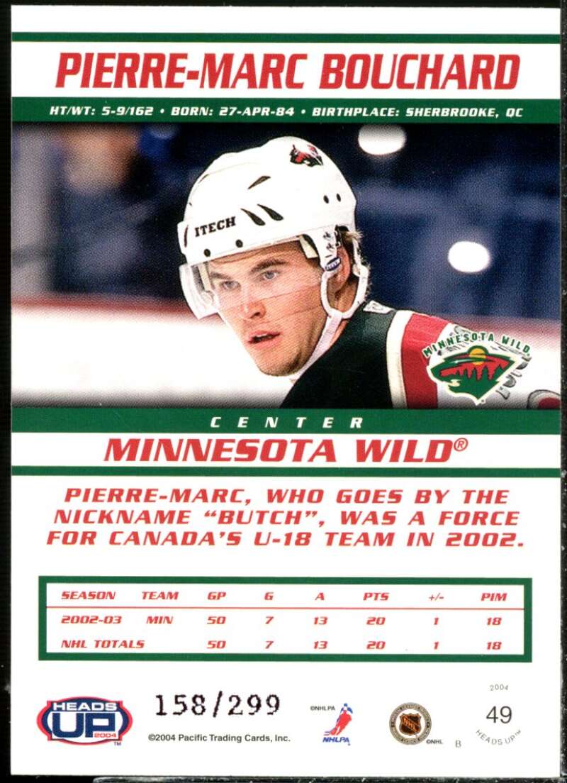 Pierre-Marc Bouchard Rookie Card 2003-04 Pacific Heads Up Hobby LTD #49  Image 2