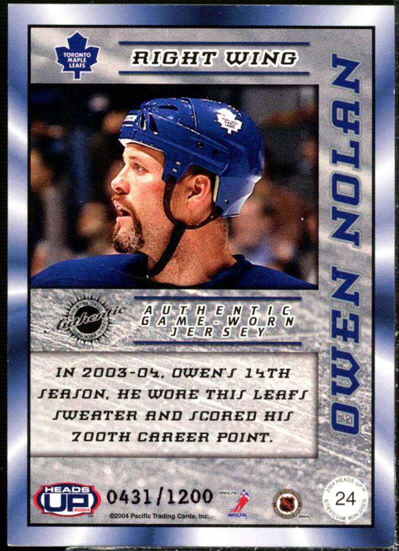 Owen Nolan Card 2003-04 Pacific Heads Up Jerseys #24  Image 2
