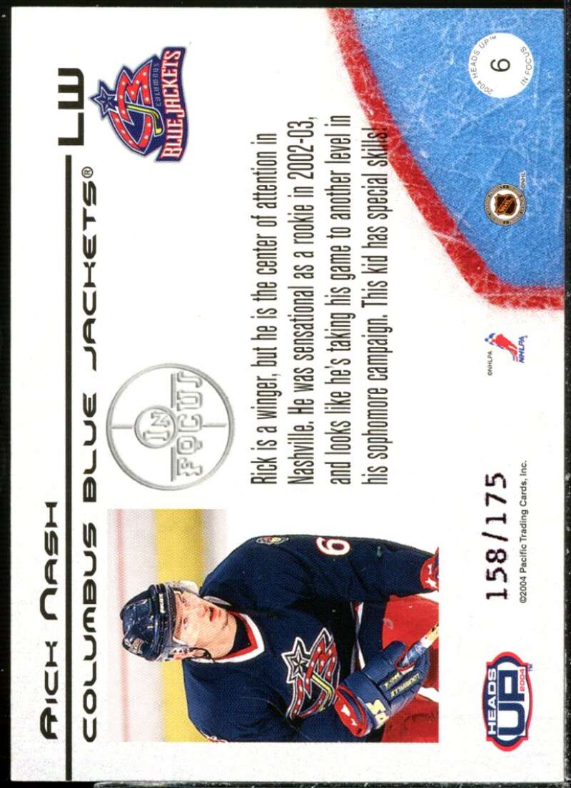Rick Nash Card 2003-04 Pacific Heads Up In Focus LTD #6  Image 2