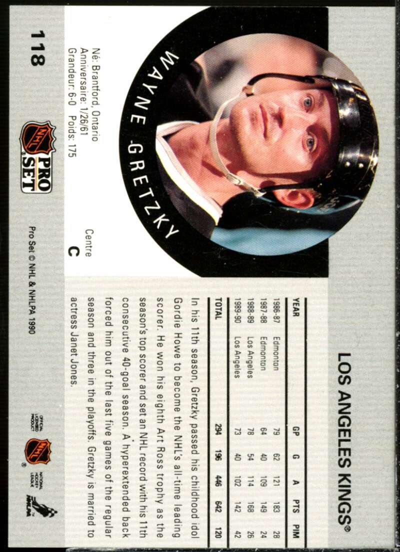 Wayne Gretzky Card 1990-91 Pro Set #118  Image 2