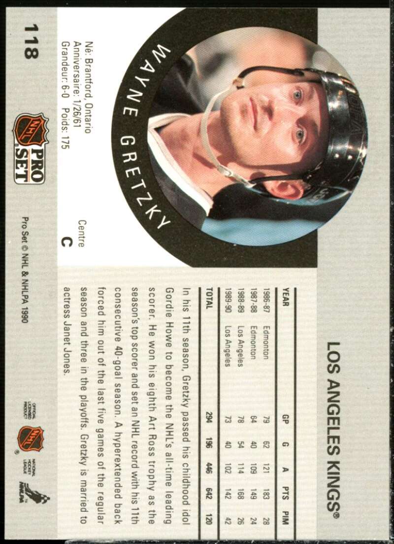 Wayne Gretzky Card 1990-91 Pro Set #118  Image 2