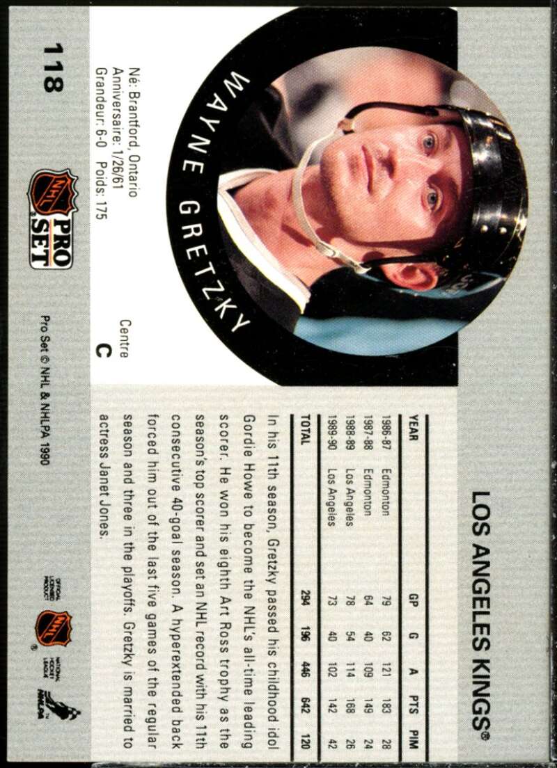 Wayne Gretzky Card 1990-91 Pro Set #118  Image 2