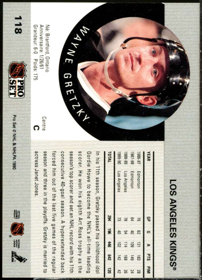 Wayne Gretzky Card 1990-91 Pro Set #118  Image 2