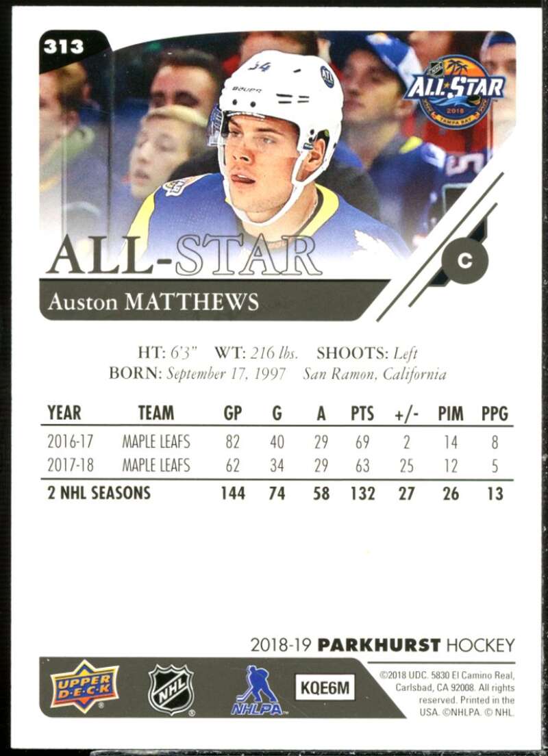 Auston Matthews Card 2018-19 Parkhurst #313  Image 2