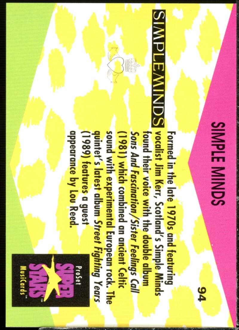 Simple Minds Card 1991-92 Pro Set Superstars MusiCards #94  Image 2