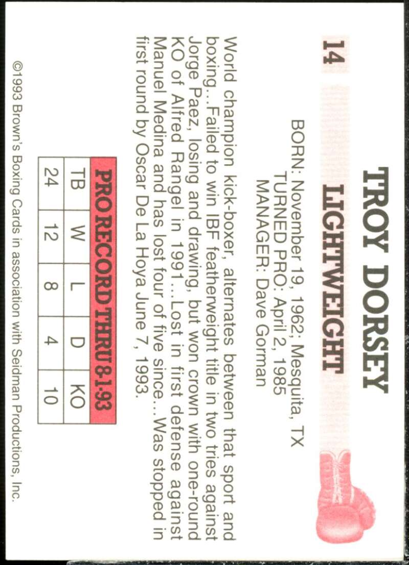 Troy Dorsey Card 1993 Brown's Boxing #14  Image 2