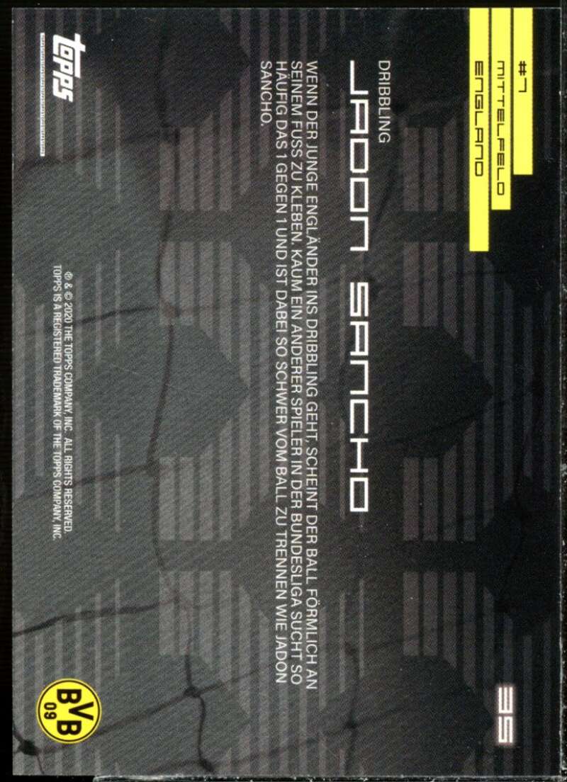 Jadon Sancho Card 2020 Borussia Dortmund Topps Player Curated #35  Image 2