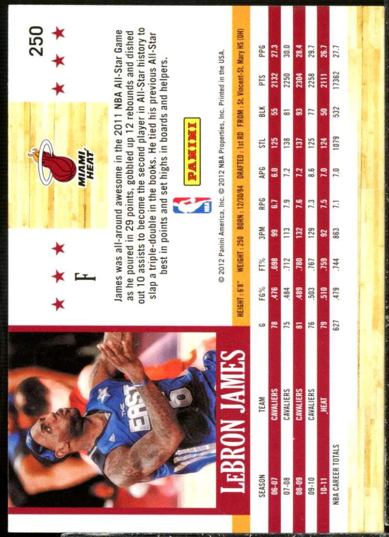 LeBron James Card 2011-12 Hoops #250  Image 2