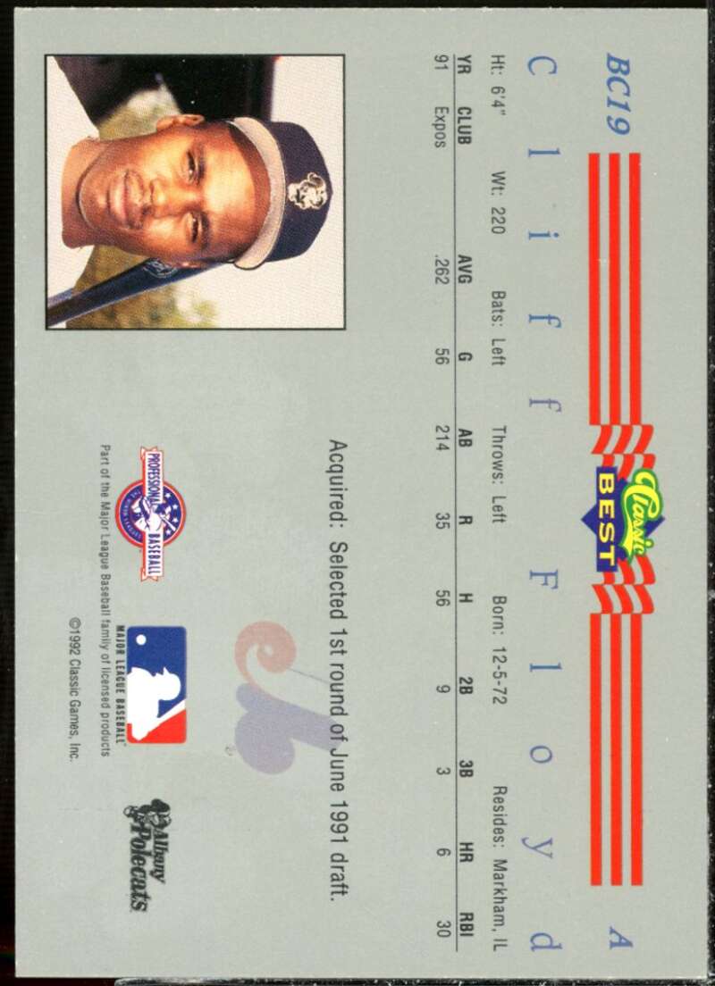 Cliff Floyd In Person Autographed Card Card 1992 Topps #NNO  Image 2